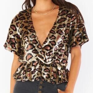 Herringstones Show Me Your Mumu Womens XSmall Eve Top-Cheetah Sequin Blouse